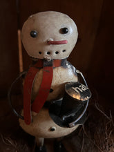 Load image into Gallery viewer, Metal Snowman Holding Hat